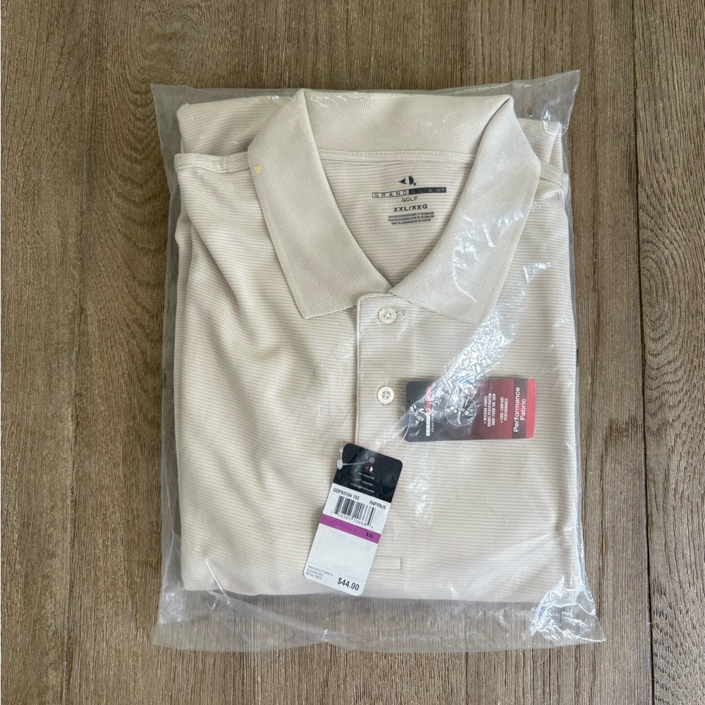 NWT Men's Beige Polo Long Sleeve Golf  Shirt Sz XXL